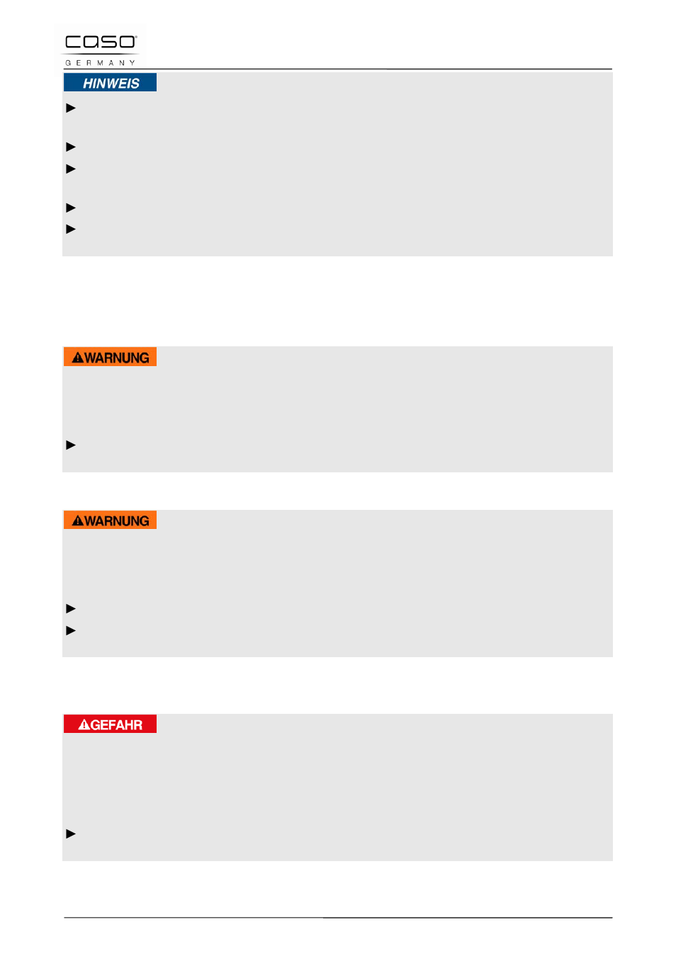 3 sources de danger, 1 danger de brulures, 2 danger d'incendie | 3 dangers du courant électrique, Remarque, Attention, Danger | CASO Germany VC 10 Vacuum System User Manual | Page 47 / 109