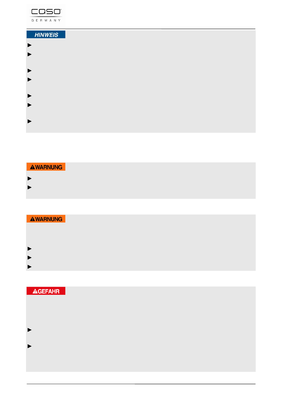 3 fuentes de peligro, 1 peligro de quemaduras, 2 peligro de fuego | 3 peligro de electrocución, Nota, Aviso, Peligro | CASO Germany VC 10 Vacuum System User Manual | Page 97 / 109