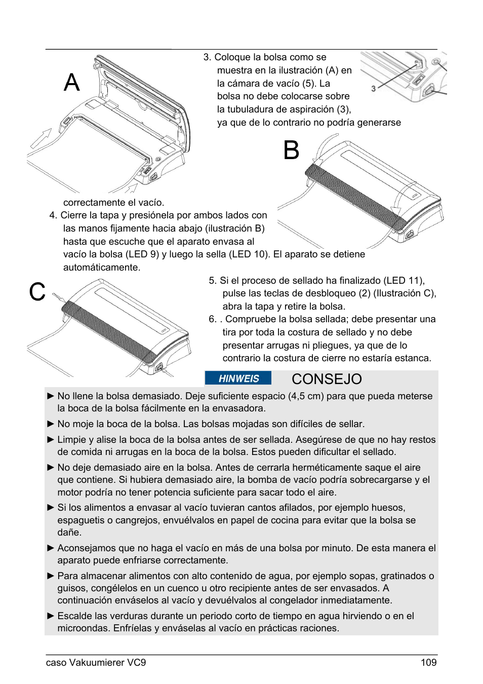 Consejo | CASO Germany VC 9 Vacuum System User Manual | Page 109 / 114