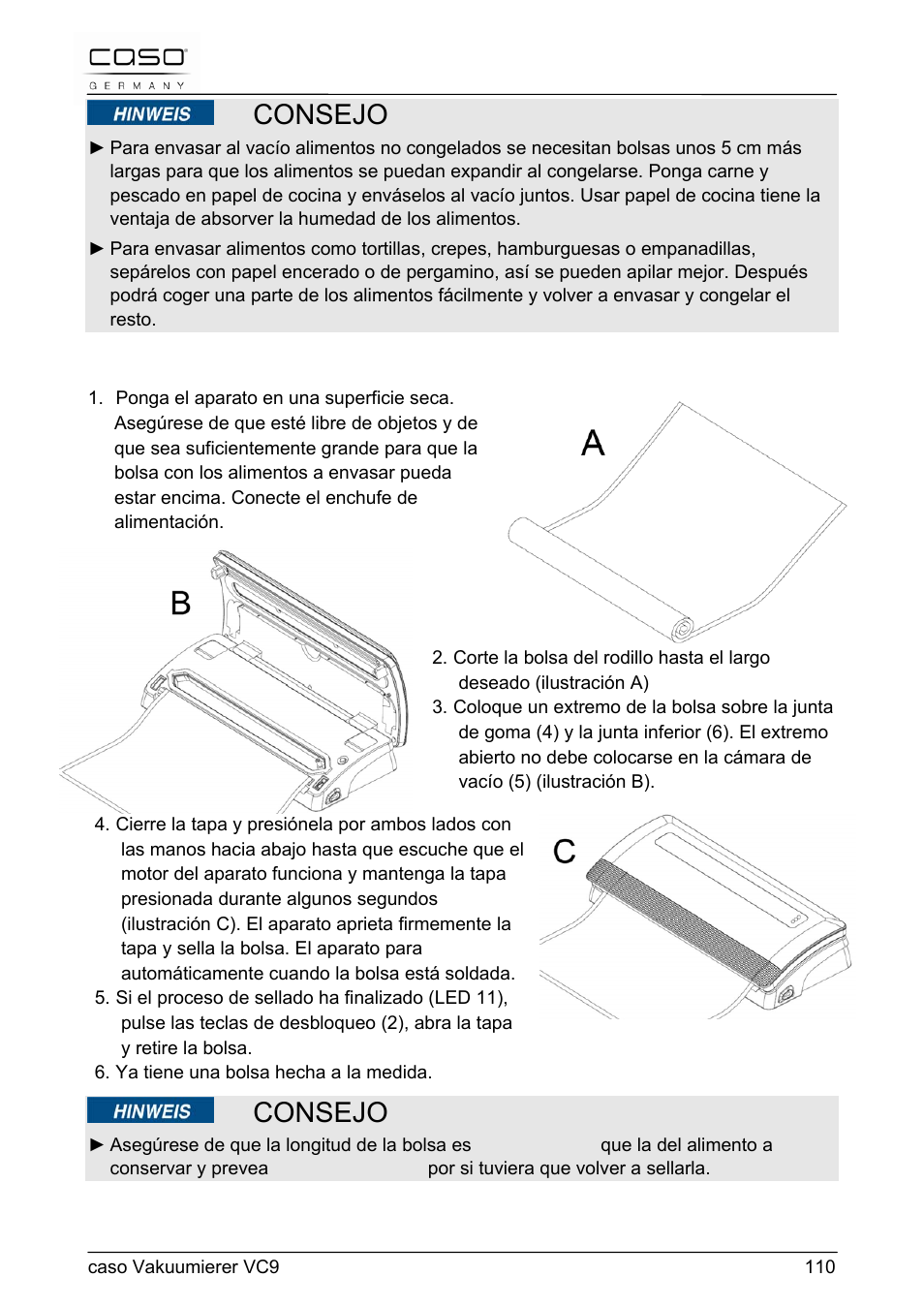 Consejo | CASO Germany VC 9 Vacuum System User Manual | Page 110 / 114