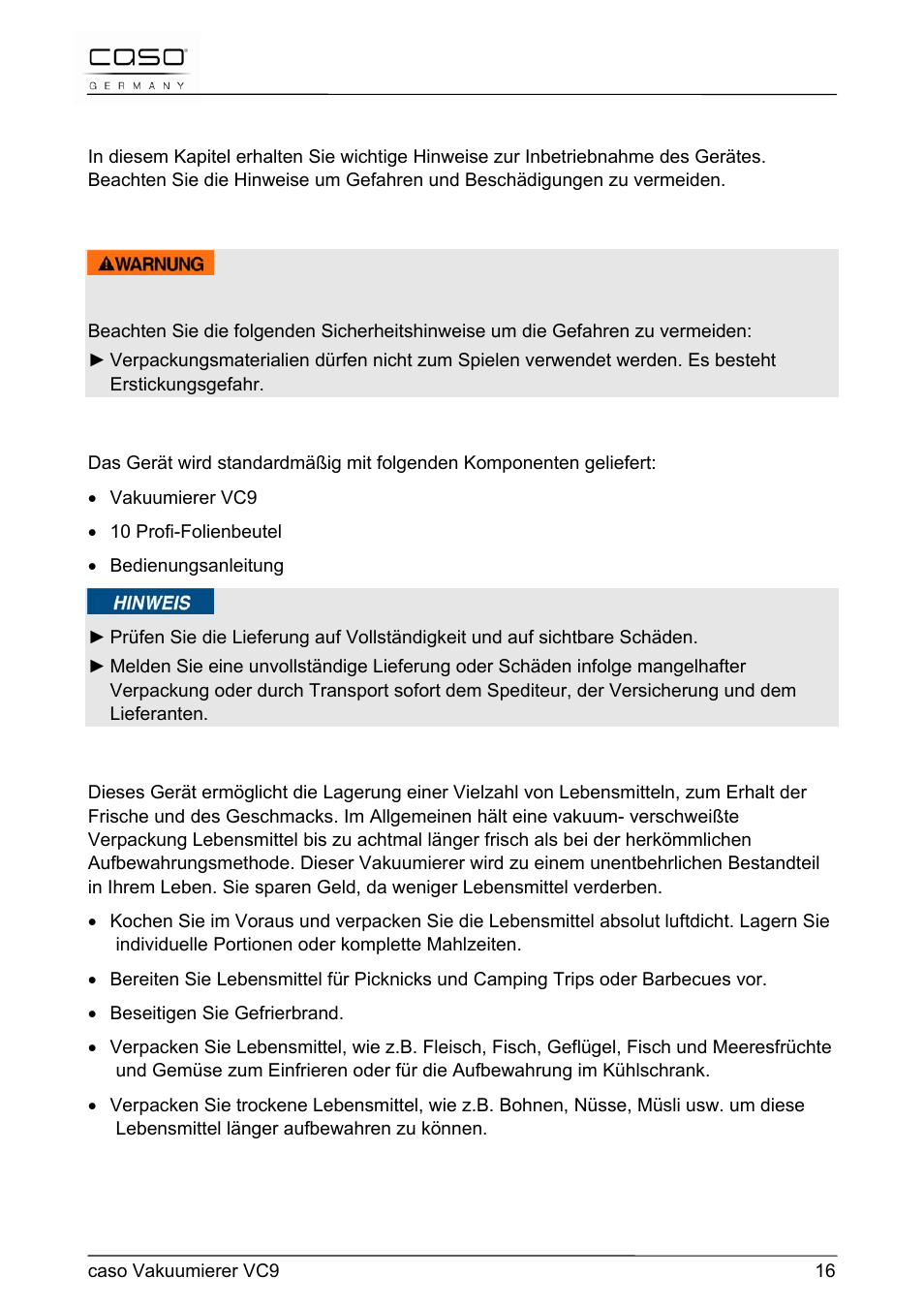 4inbetriebnahme | CASO Germany VC 9 Vacuum System User Manual | Page 16 / 114