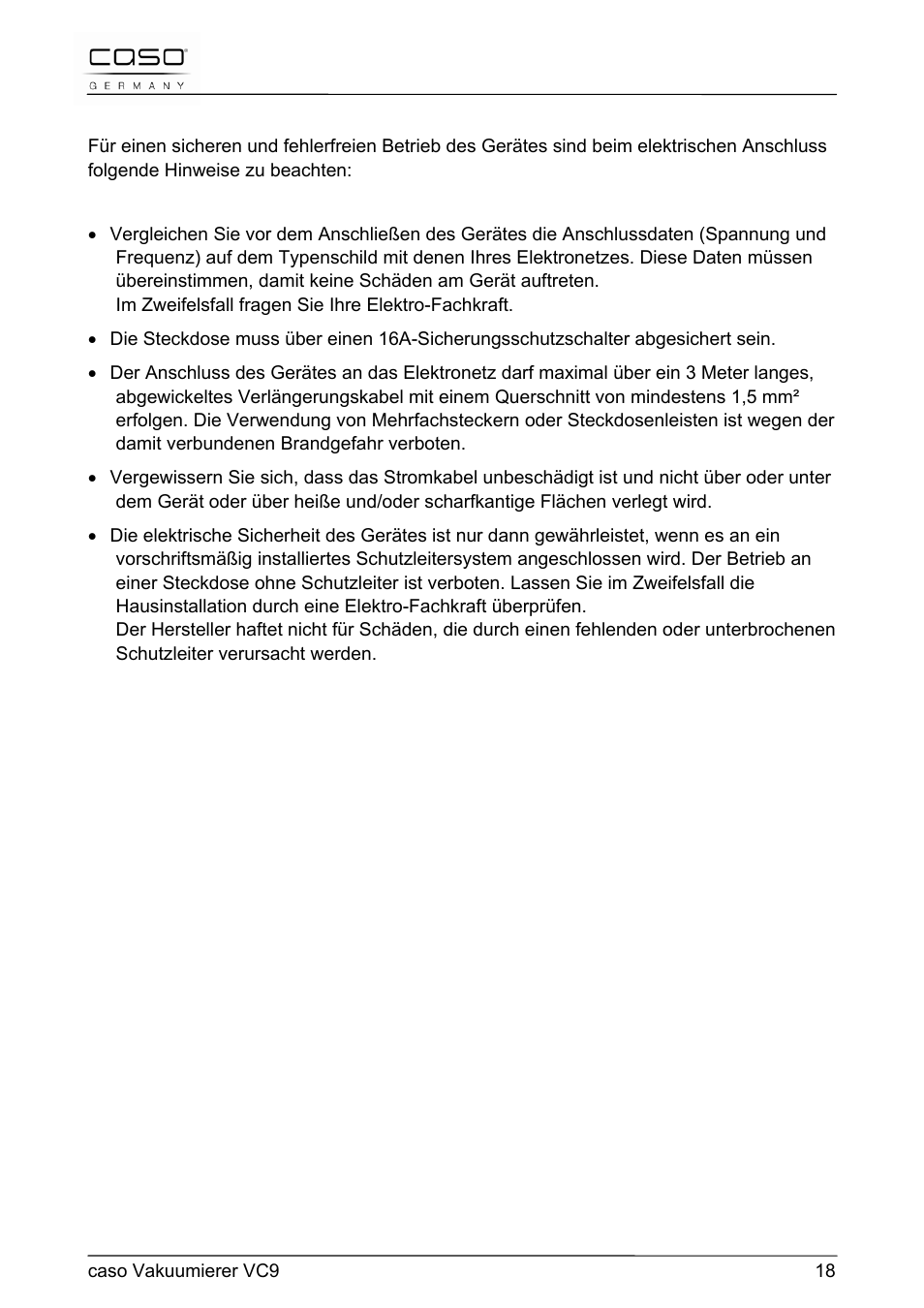 7 elektrischer anschluss | CASO Germany VC 9 Vacuum System User Manual | Page 18 / 114