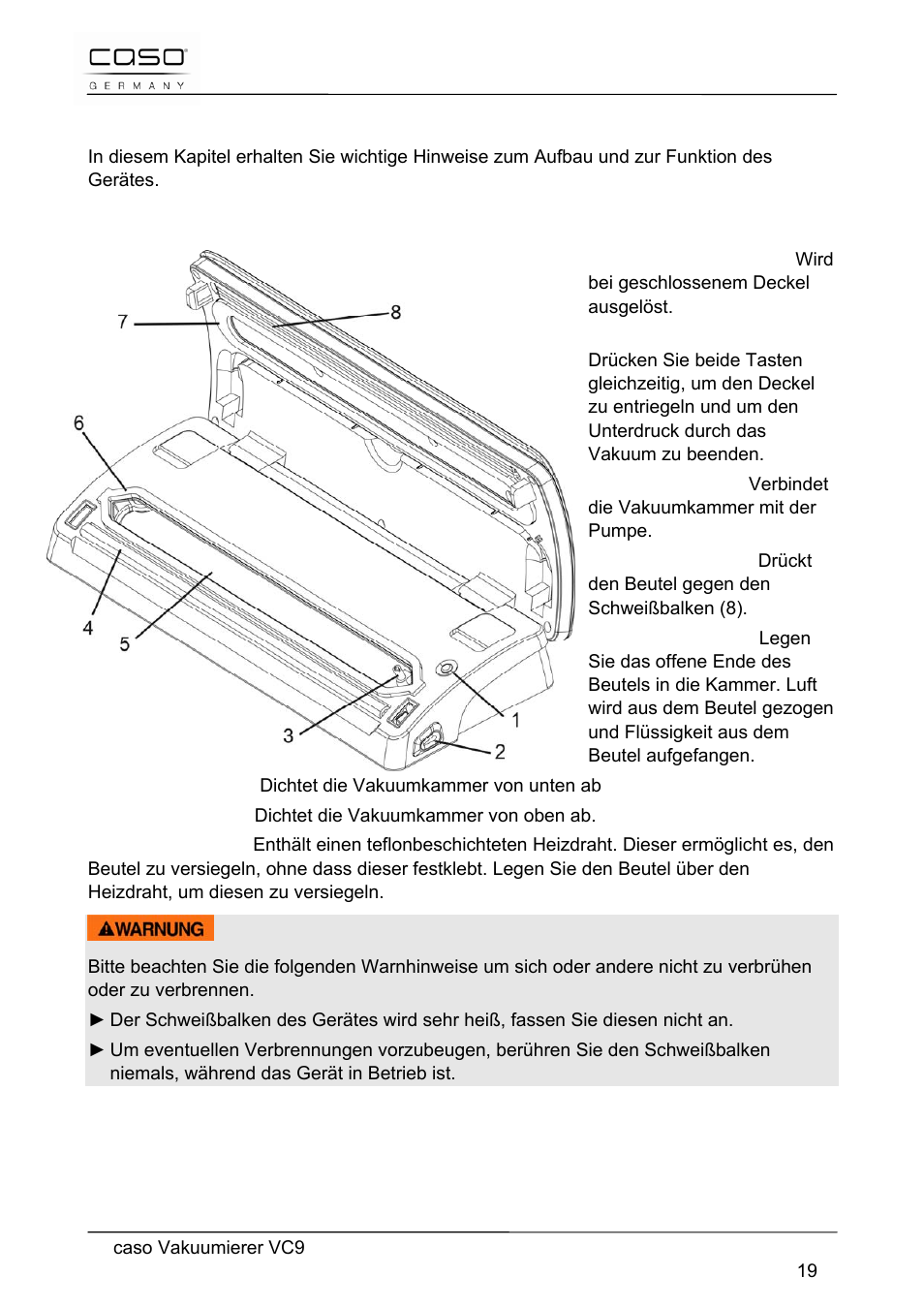 5 aufbau und funktion | CASO Germany VC 9 Vacuum System User Manual | Page 19 / 114