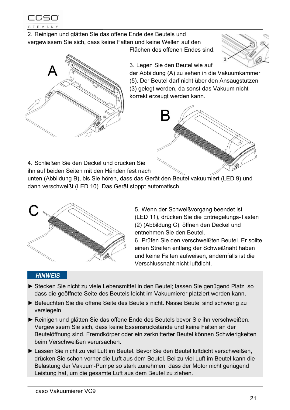 CASO Germany VC 9 Vacuum System User Manual | Page 21 / 114