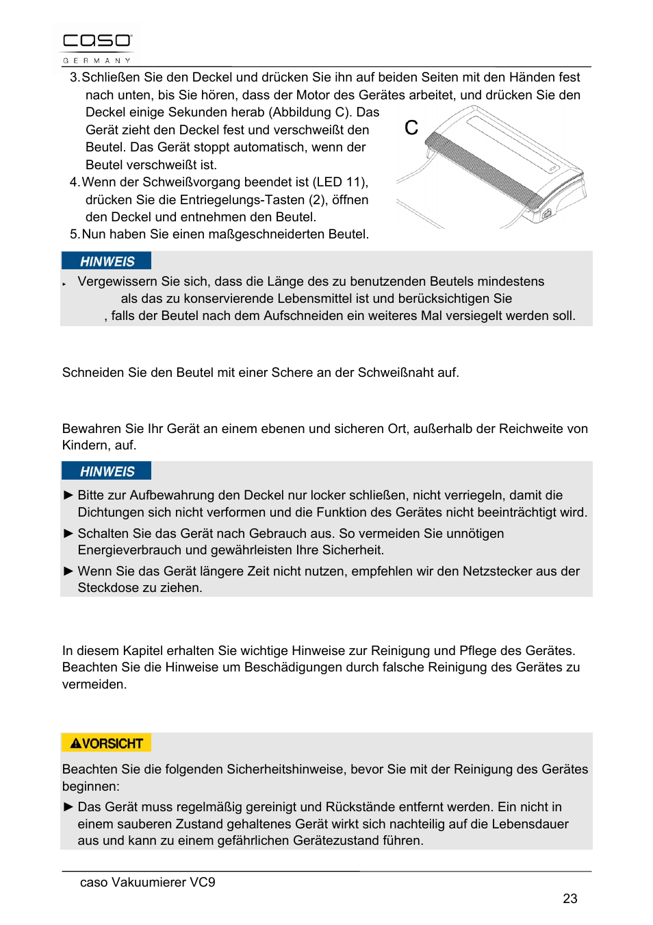 7 reinigung und pflege | CASO Germany VC 9 Vacuum System User Manual | Page 23 / 114