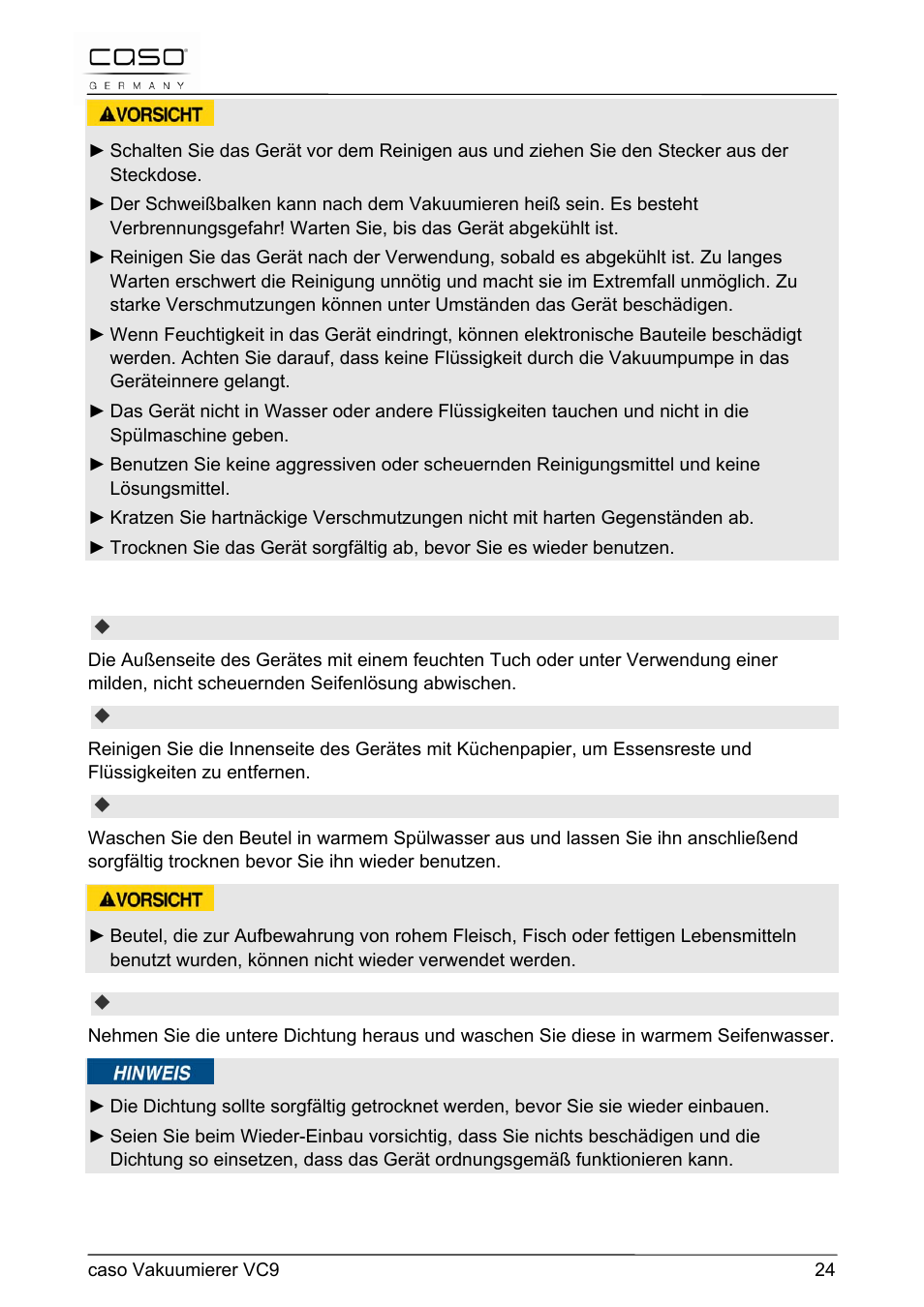 CASO Germany VC 9 Vacuum System User Manual | Page 24 / 114
