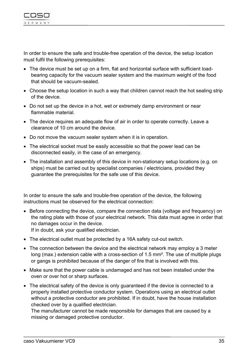 CASO Germany VC 9 Vacuum System User Manual | Page 35 / 114