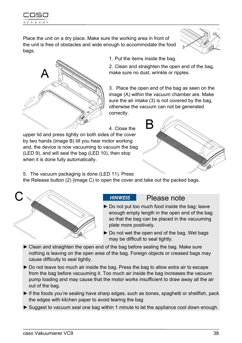 CASO Germany VC 9 Vacuum System User Manual | Page 38 / 114