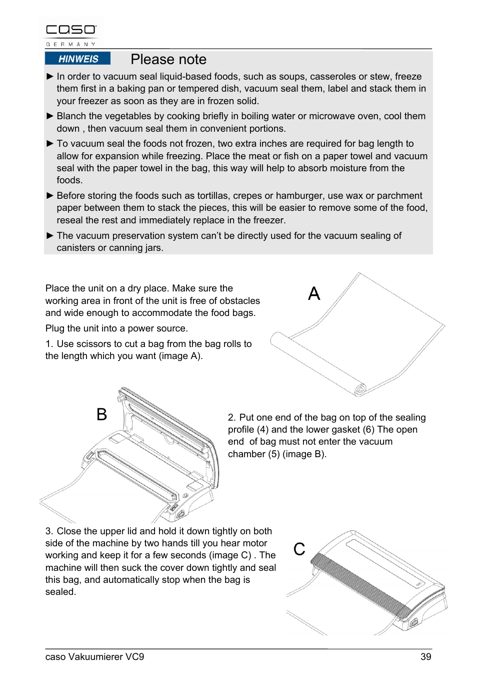 CASO Germany VC 9 Vacuum System User Manual | Page 39 / 114