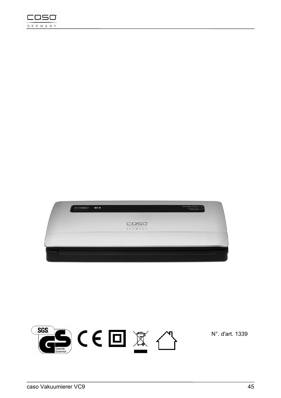 Mode d'emploi original | CASO Germany VC 9 Vacuum System User Manual | Page 45 / 114