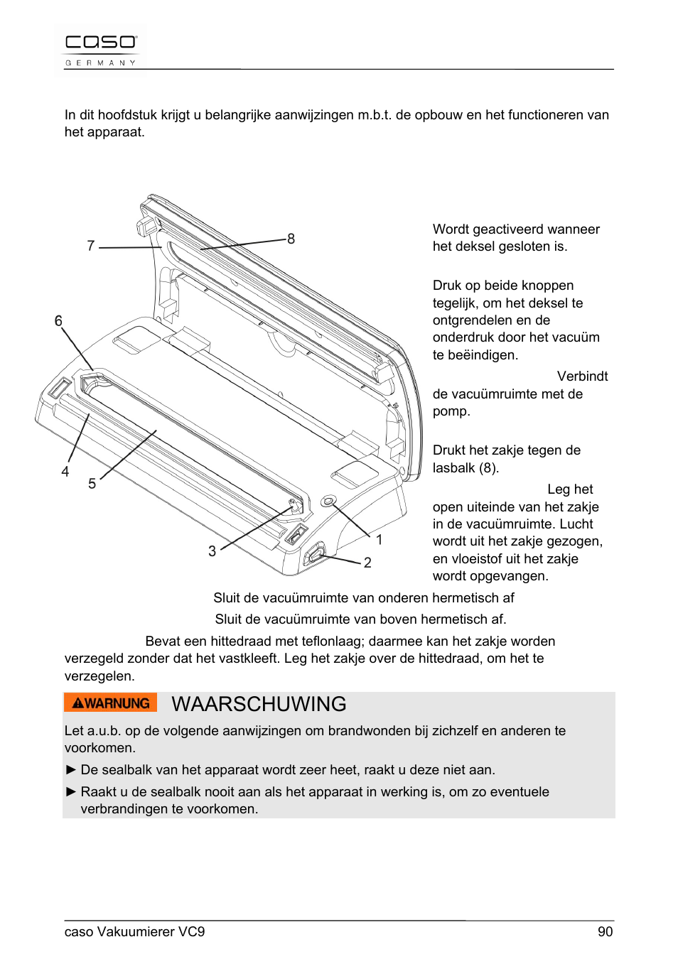 Waarschuwing, 46 opbouw en functie | CASO Germany VC 9 Vacuum System User Manual | Page 90 / 114
