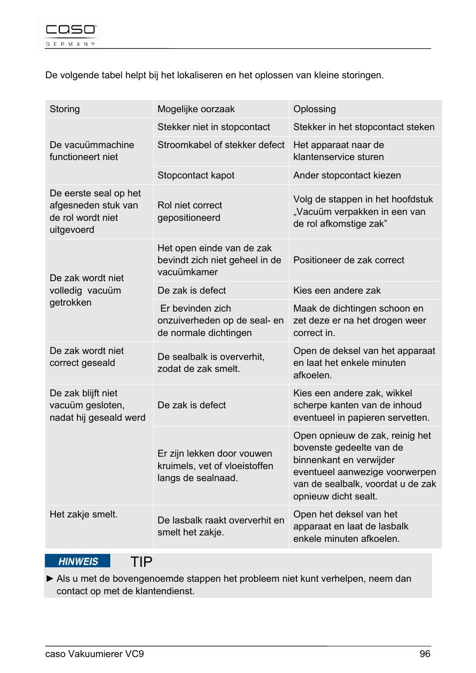 CASO Germany VC 9 Vacuum System User Manual | Page 96 / 114