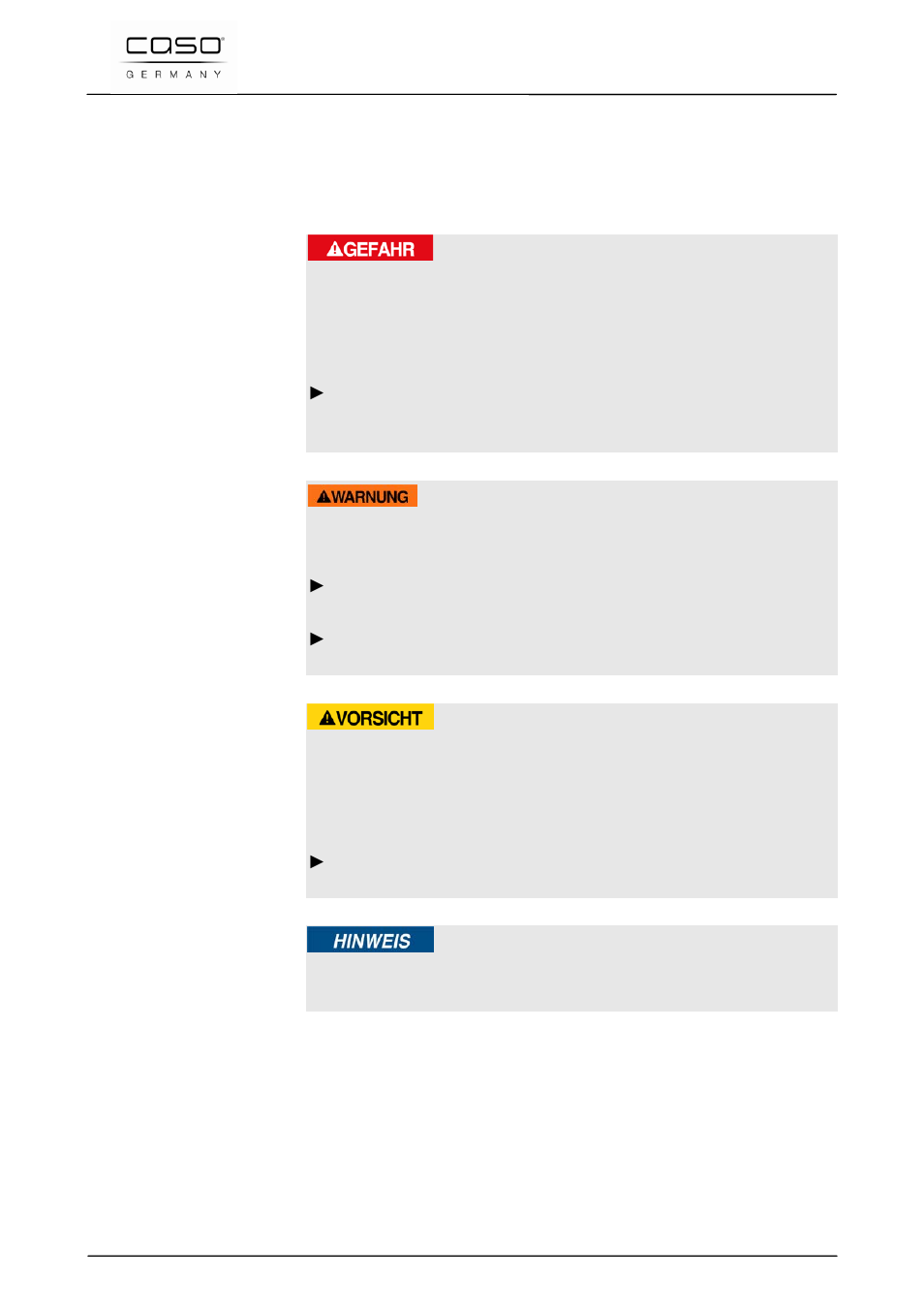 3 waarschuwingsinstructies, Gevaar, Waarschuwing | Voorzichtig | CASO Germany MyVac 20 User Manual | Page 126 / 145