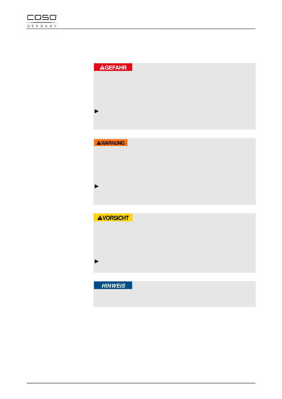 3 avertissements de danger, Danger, Attention | Prudence, Remarque | CASO Germany MyVac 20 User Manual | Page 57 / 145