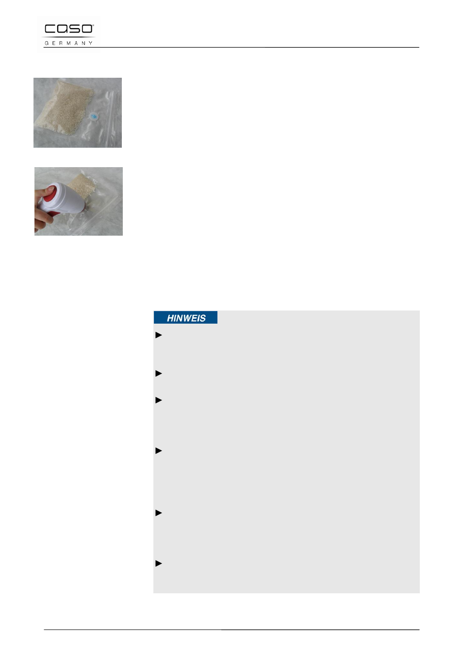 3 emballage sous vide dans un sac-zip, Remarque | CASO Germany MyVac 20 User Manual | Page 71 / 145