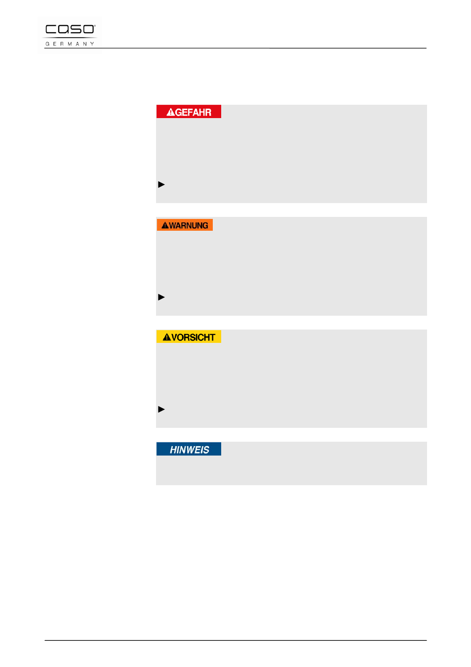 3 indicazioni d’avvertenza, Pericolo, Avviso | Attenzione, Indicazione | CASO Germany MyVac 20 User Manual | Page 81 / 145