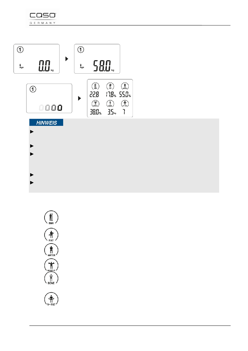 10 pesée et relevé, 11 mesure, Remarque | CASO Germany BF4 User Manual | Page 37 / 82
