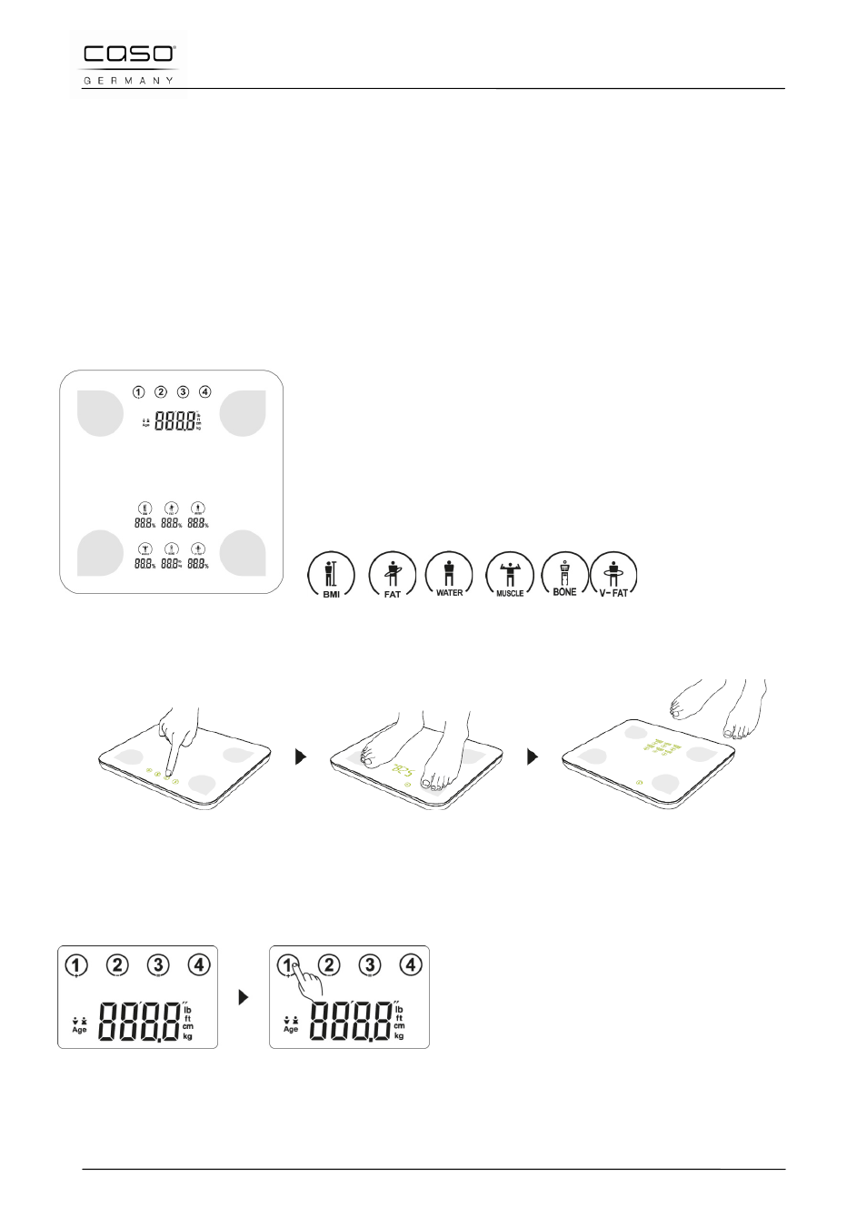 5 accensione, 6 spegnimento, 7 campi di comando e display digitale | 9 impostazioni base | CASO Germany BF4 User Manual | Page 49 / 82