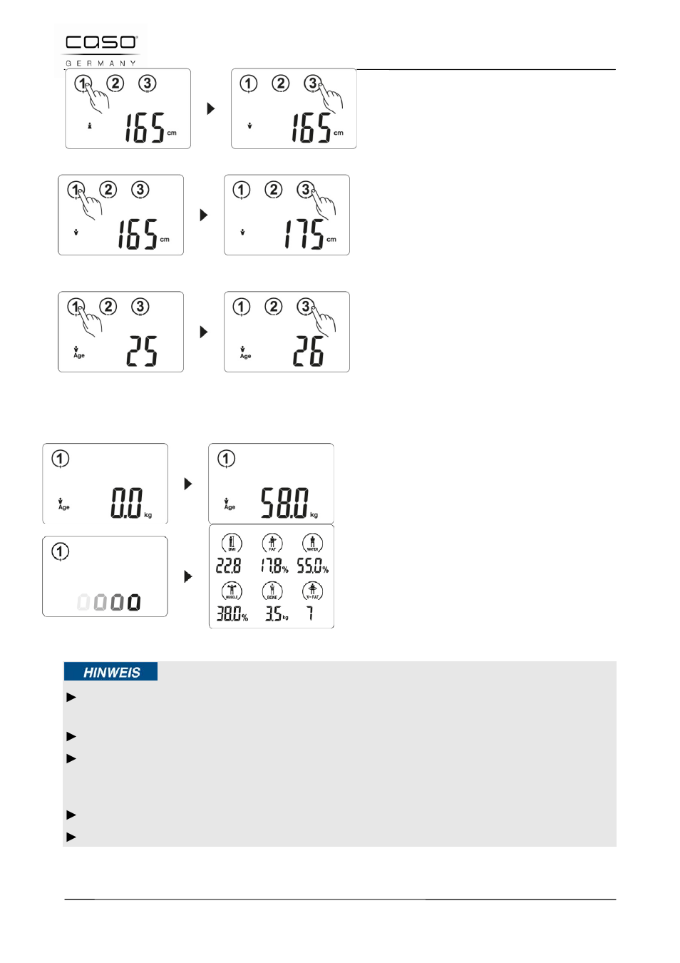 10 pesatura e misurazione, Indicazione | CASO Germany BF4 User Manual | Page 50 / 82