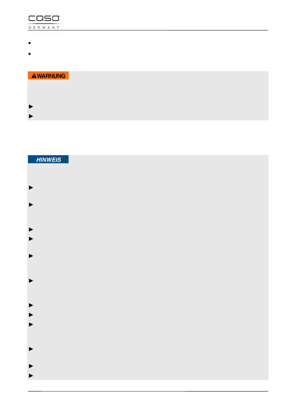 2 instrucciones generales de seguridad, Advertencia, Nota | CASO Germany BF4 User Manual | Page 70 / 82