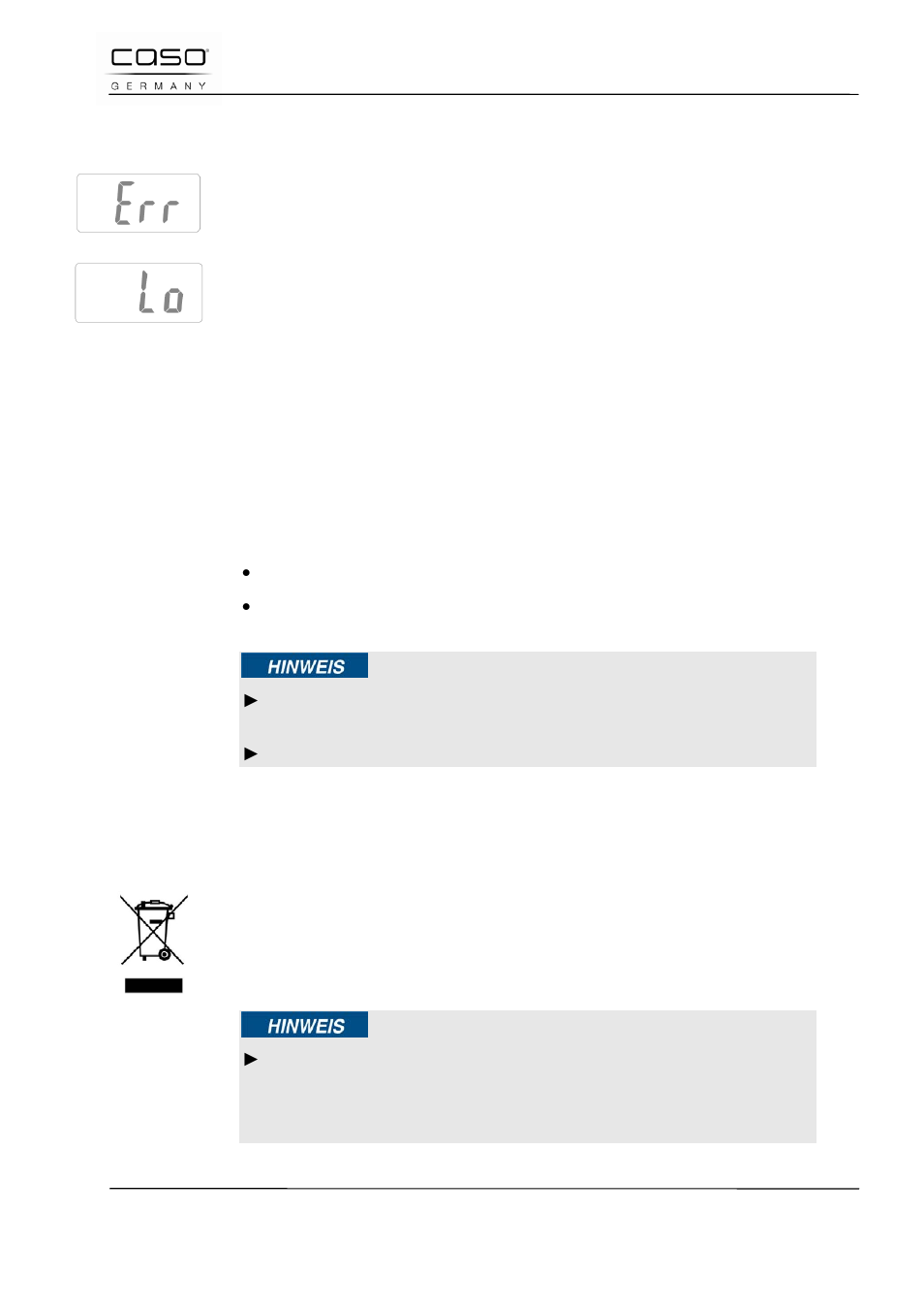 6 messages d’erreur, 27 nettoyage et entretien, 1 nettovoyage | 28 elimination des appareils usés, Remarque | CASO Germany BS1 User Manual | Page 28 / 61