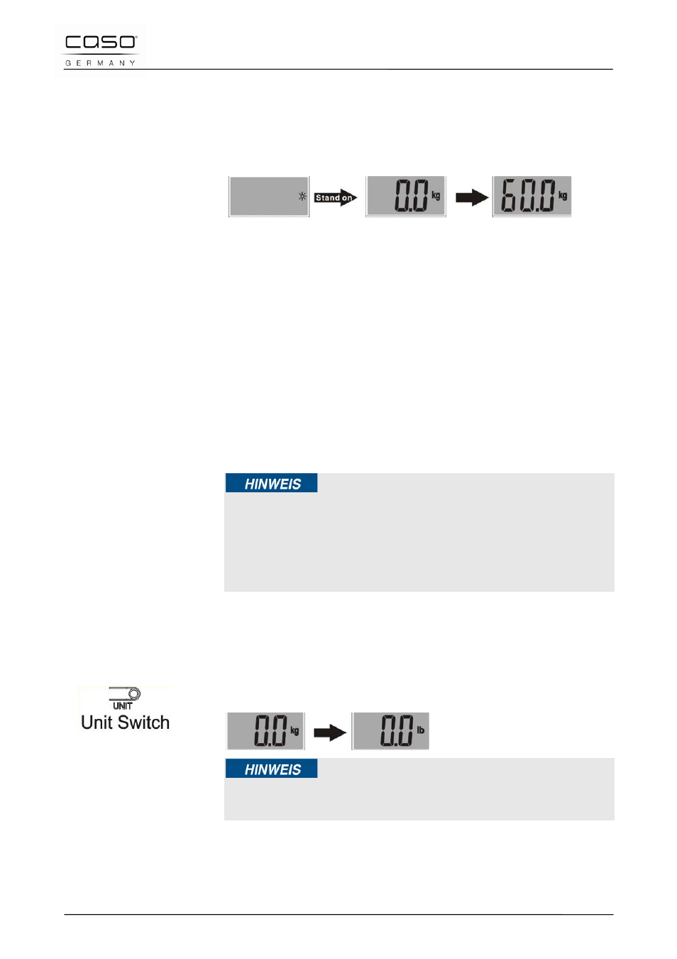 1 setting up, 2 switch on, 3 switch off | 4 weighing, 5 selection of the weight unit | CASO Germany Body Solar User Manual | Page 7 / 63