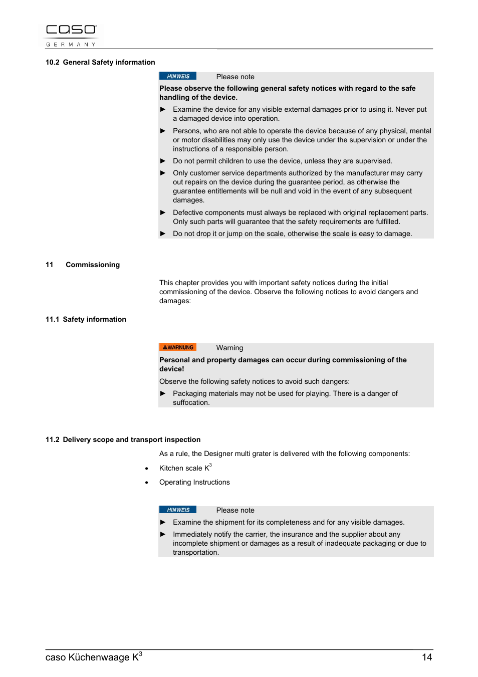 Caso küchenwaage k | CASO Germany Scale K3 User Manual | Page 14 / 38