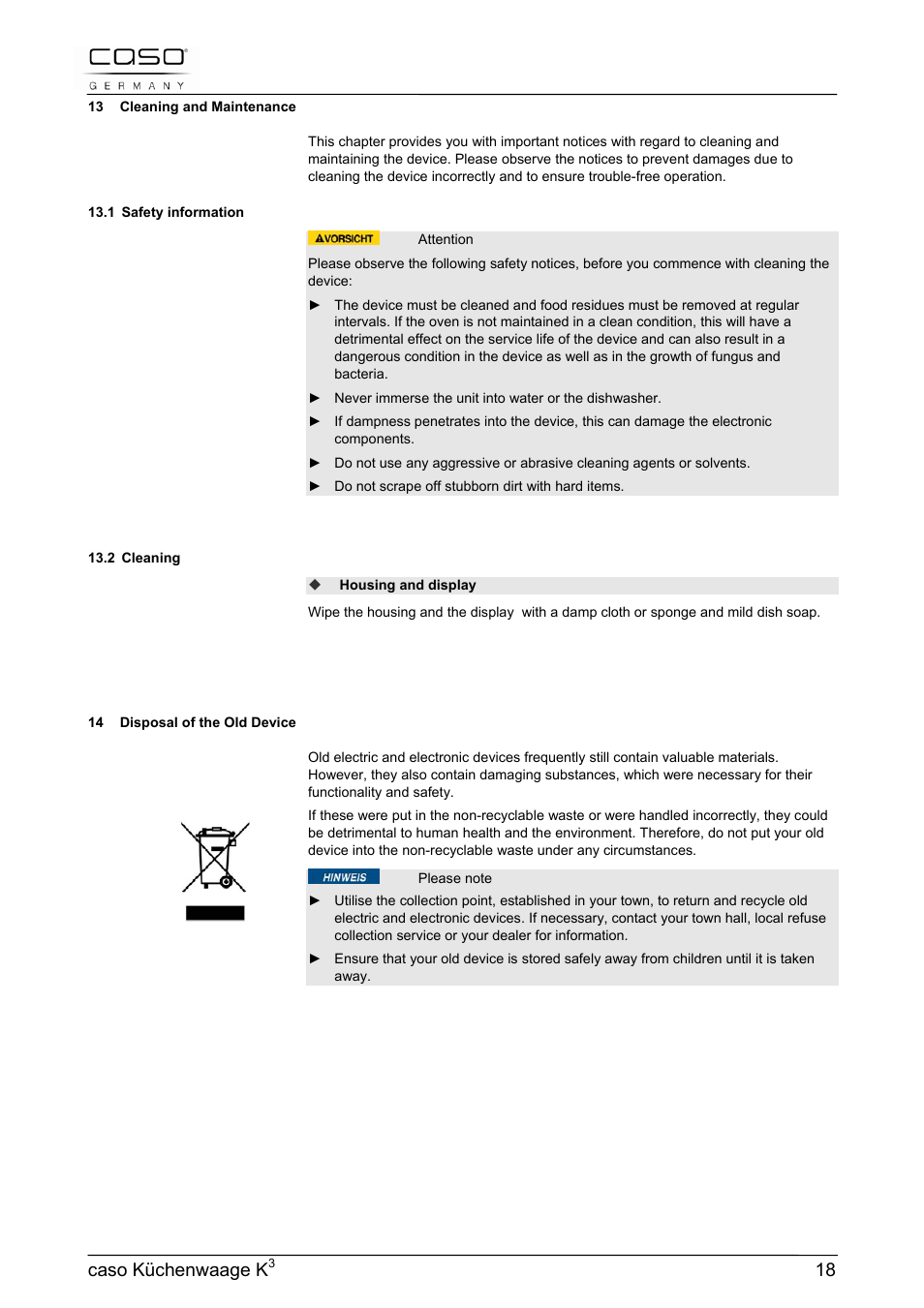 Caso küchenwaage k | CASO Germany Scale K3 User Manual | Page 18 / 38