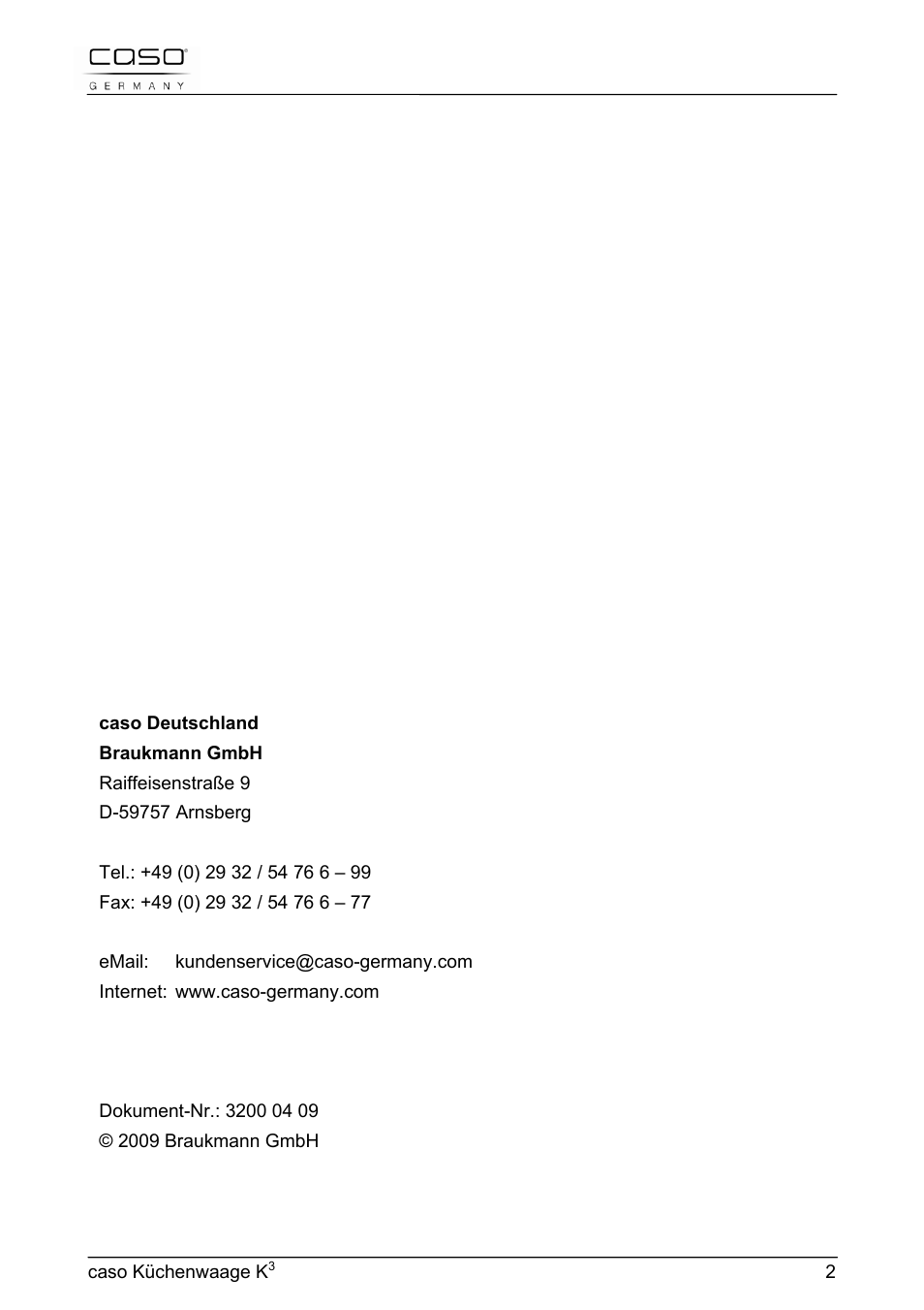 CASO Germany Scale K3 User Manual | Page 2 / 38