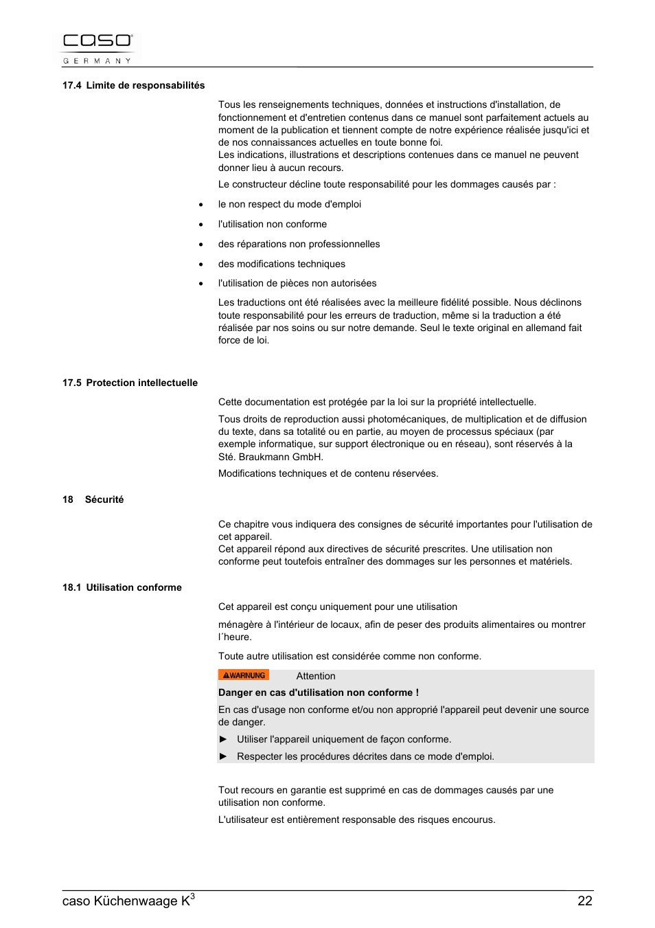 Caso küchenwaage k | CASO Germany Scale K3 User Manual | Page 22 / 38
