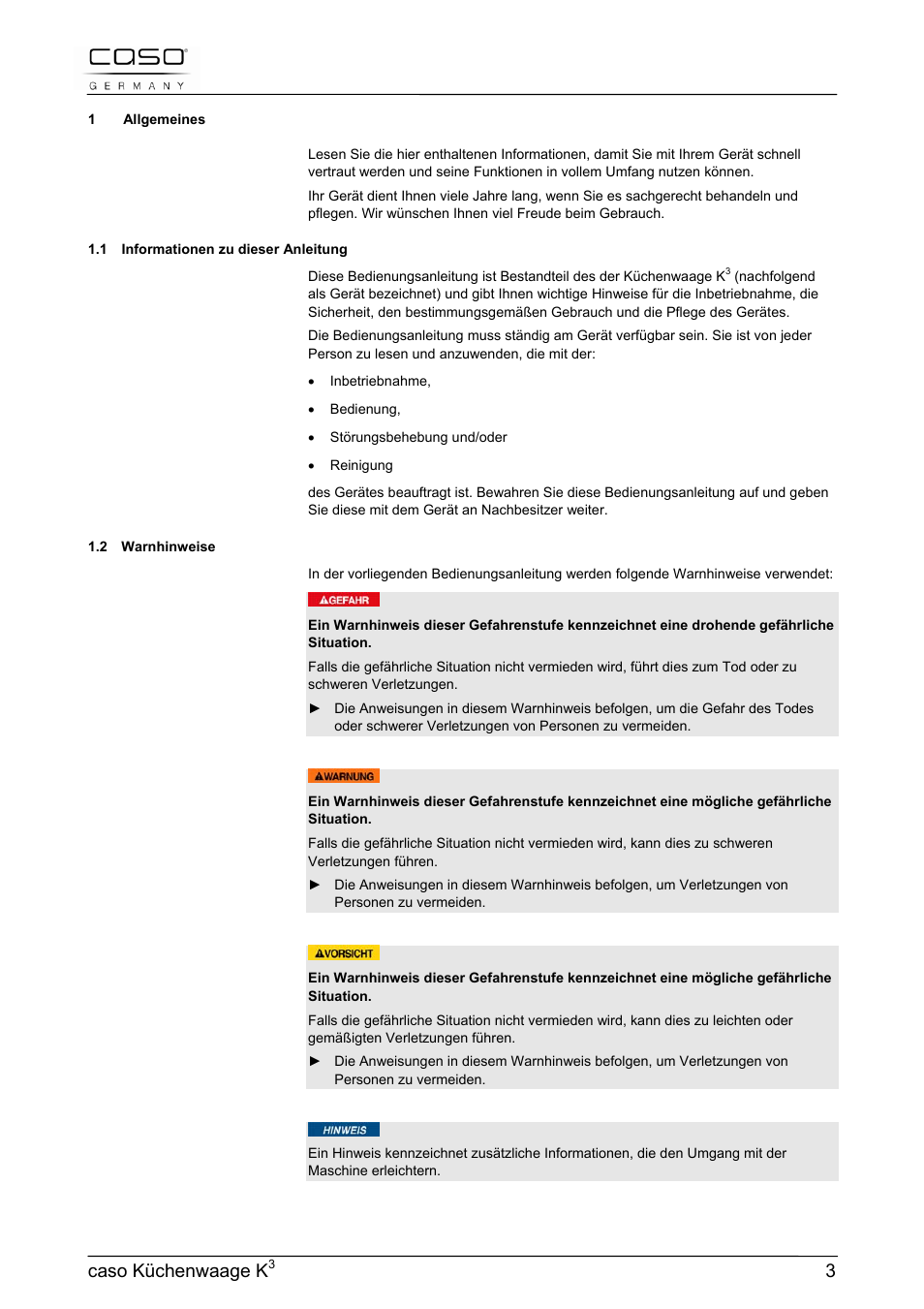 Caso küchenwaage k | CASO Germany Scale K3 User Manual | Page 3 / 38