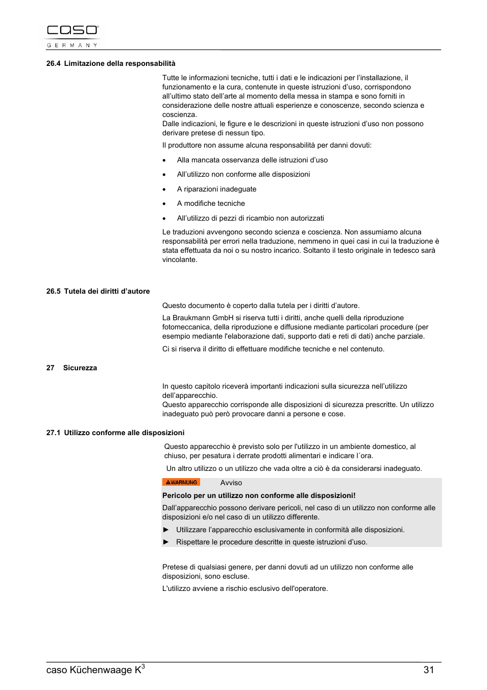 Caso küchenwaage k | CASO Germany Scale K3 User Manual | Page 31 / 38