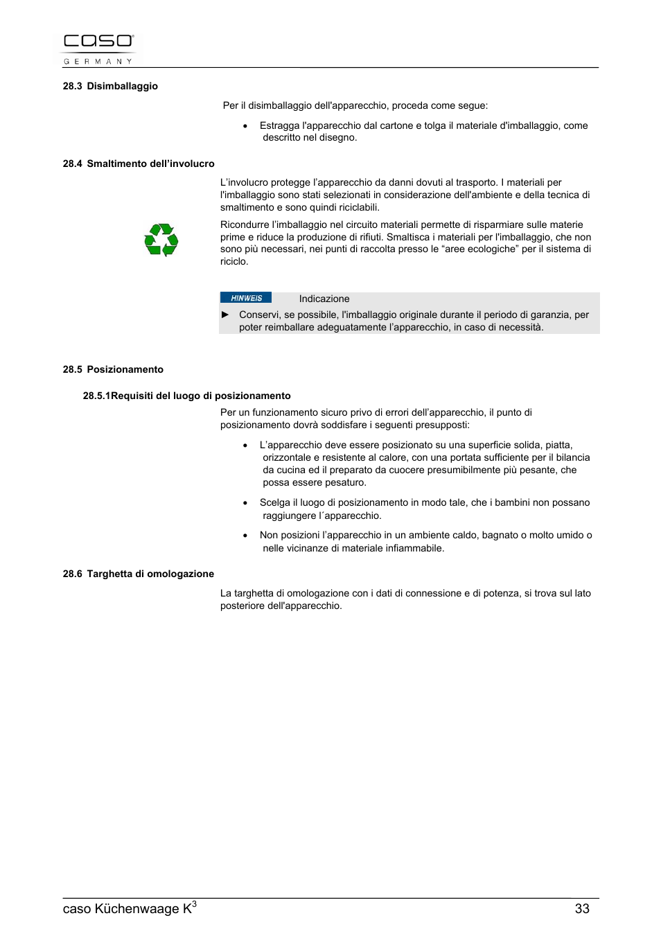 Caso küchenwaage k | CASO Germany Scale K3 User Manual | Page 33 / 38