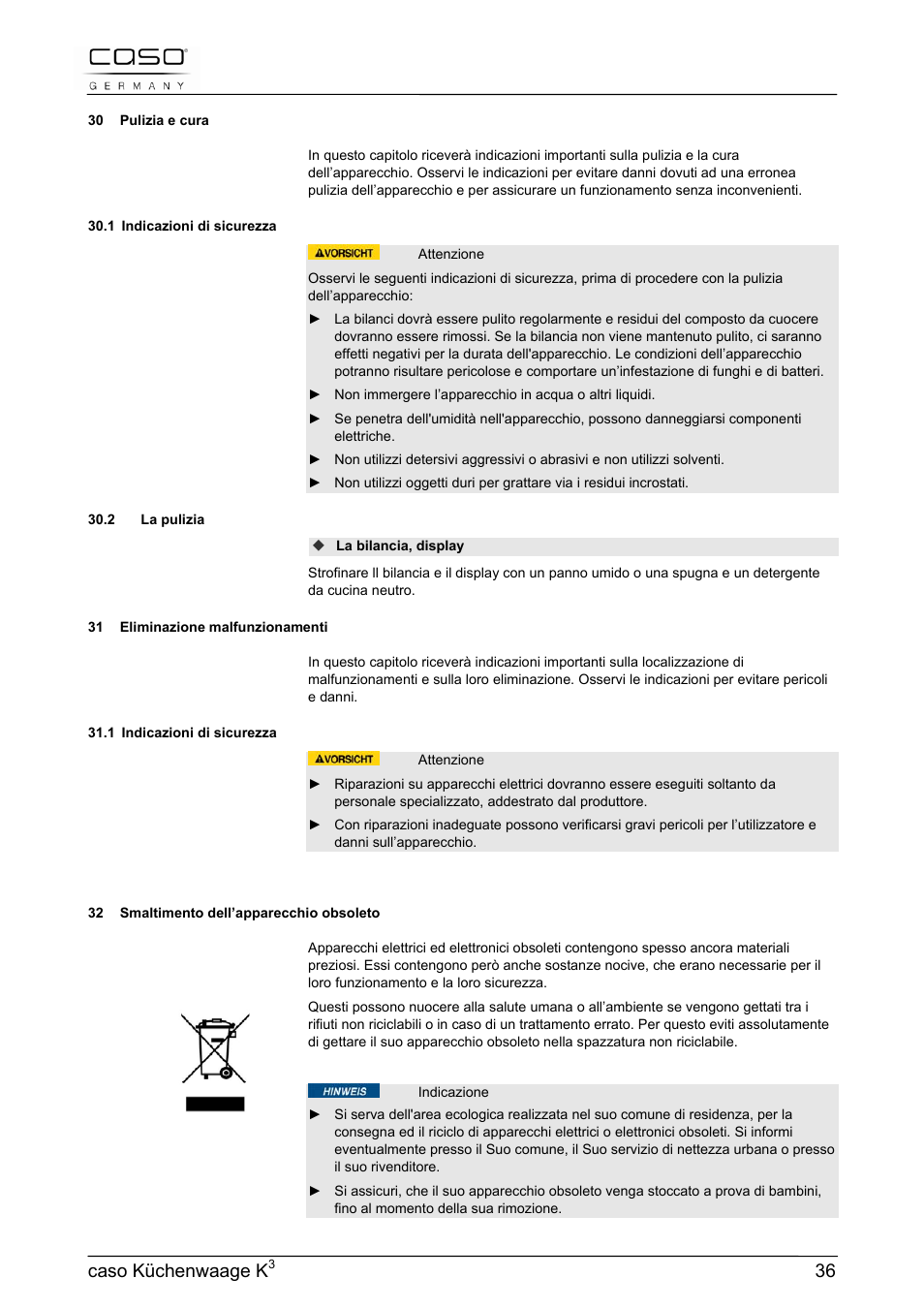 Caso küchenwaage k | CASO Germany Scale K3 User Manual | Page 36 / 38