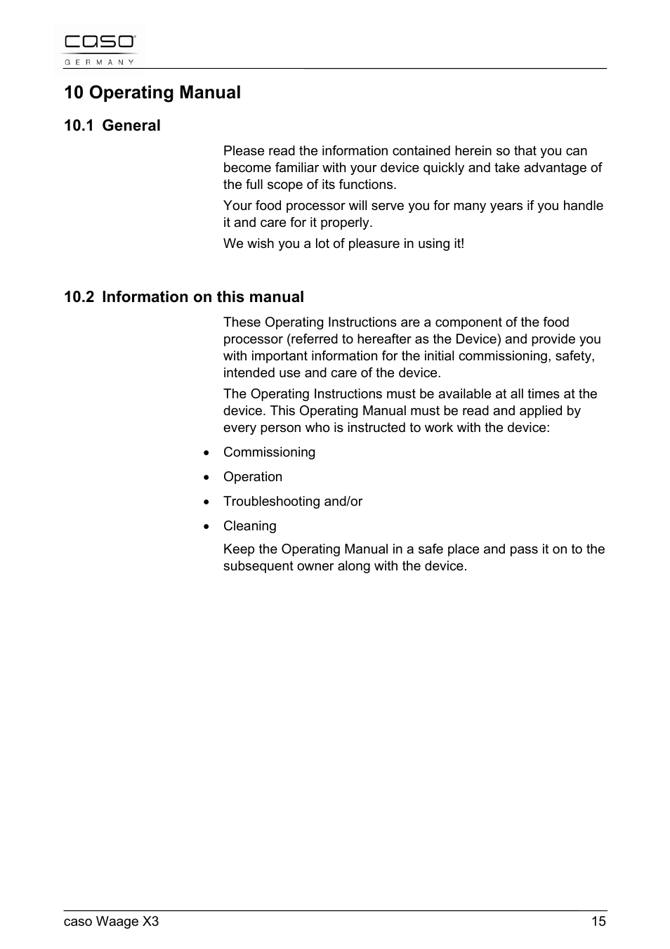 10 operating manual | CASO Germany Scale X3 User Manual | Page 15 / 51