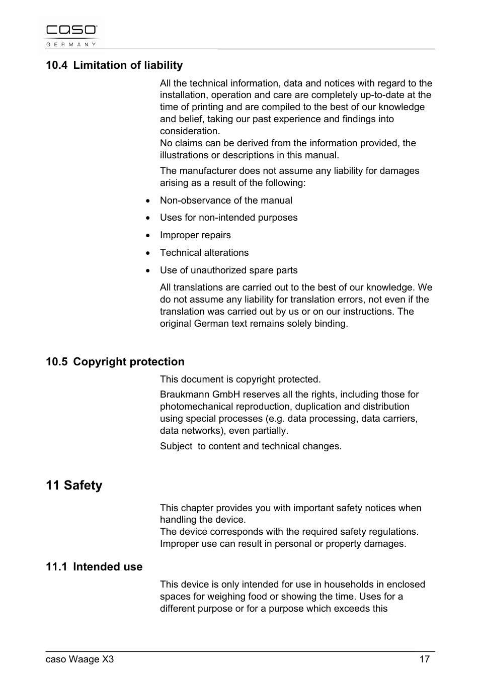11 safety | CASO Germany Scale X3 User Manual | Page 17 / 51