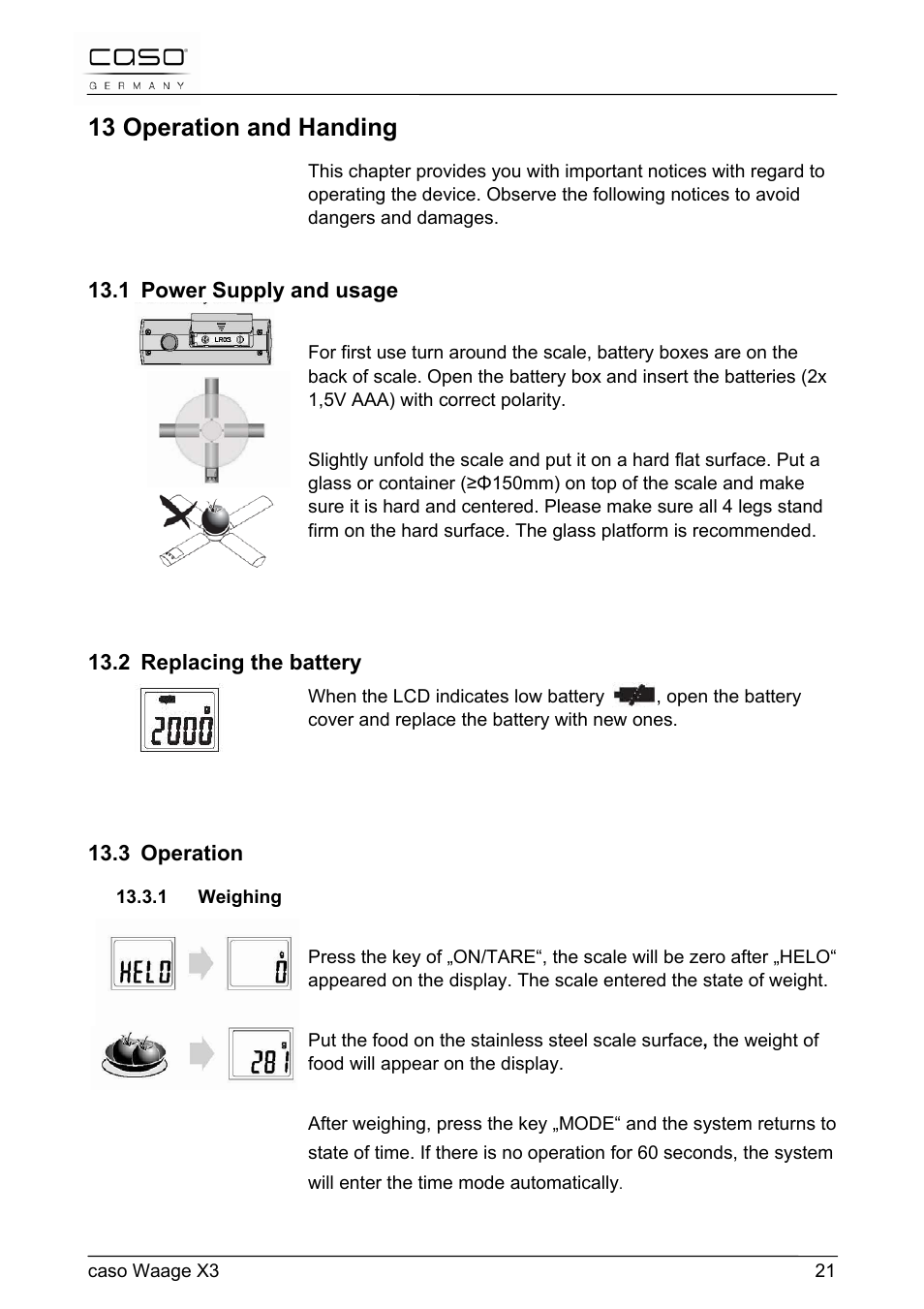 13 operation and handing | CASO Germany Scale X3 User Manual | Page 21 / 51