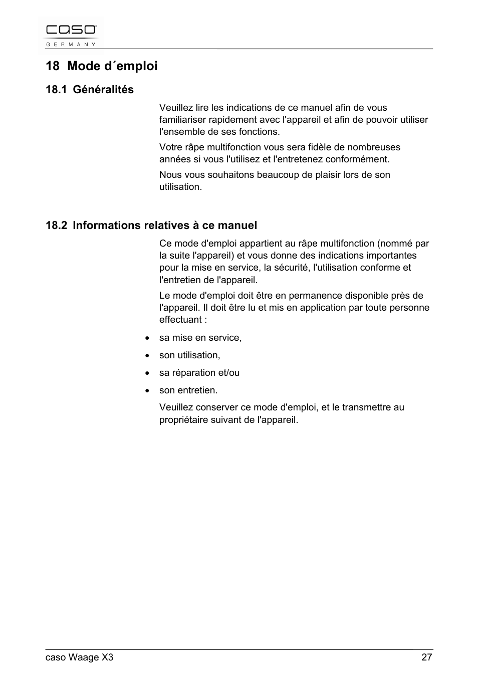18 mode d´emploi | CASO Germany Scale X3 User Manual | Page 27 / 51