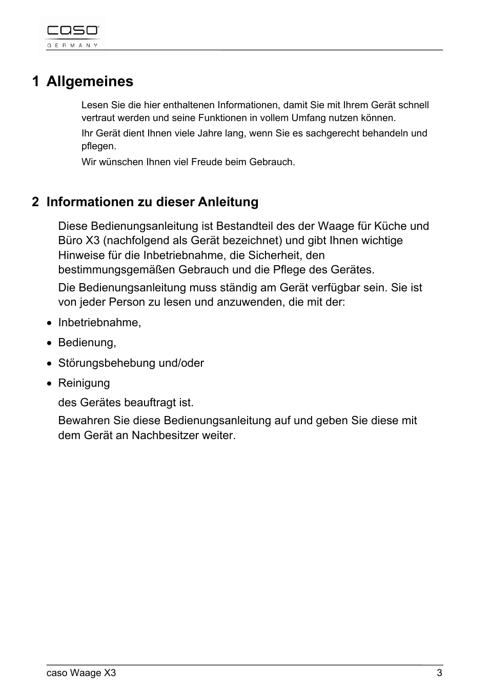 1 allgemeines, 2 informationen zu dieser anleitung | CASO Germany Scale X3 User Manual | Page 3 / 51