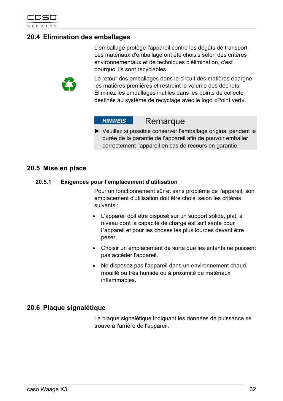 Remarque | CASO Germany Scale X3 User Manual | Page 32 / 51
