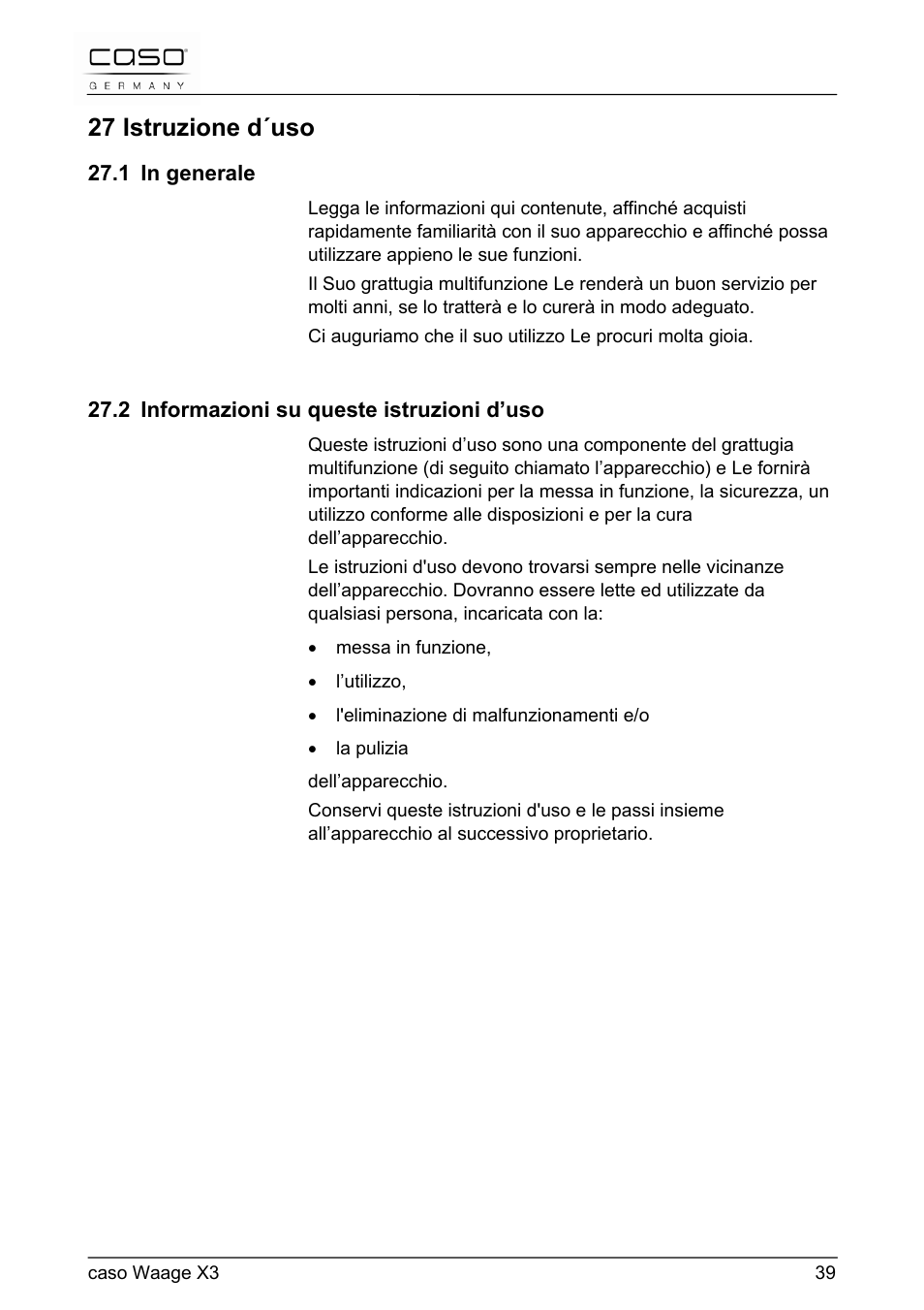 27 istruzione d´uso | CASO Germany Scale X3 User Manual | Page 39 / 51