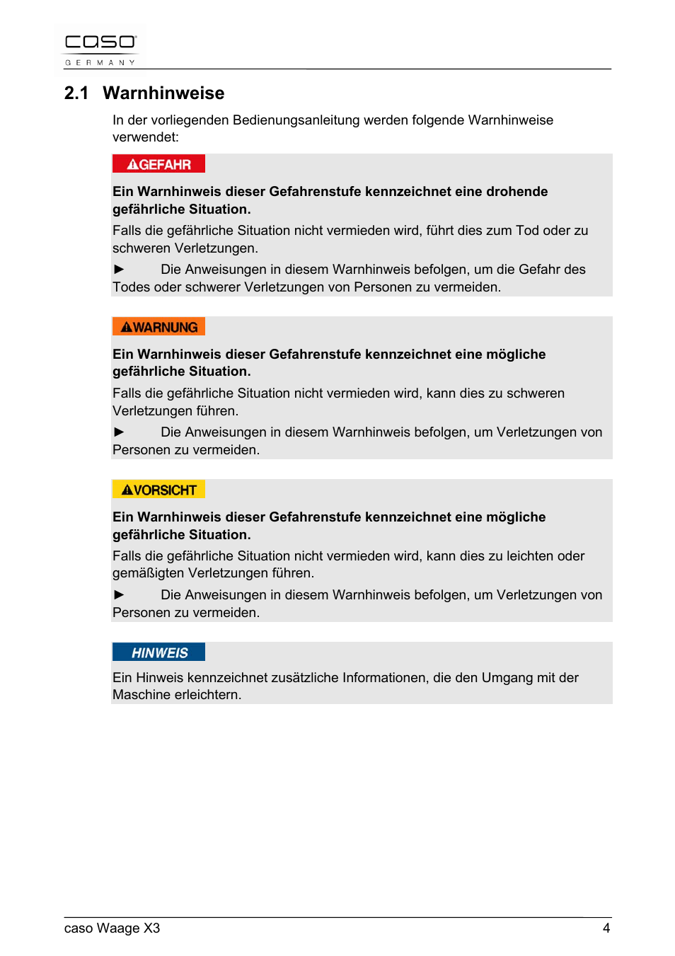 1 warnhinweise | CASO Germany Scale X3 User Manual | Page 4 / 51