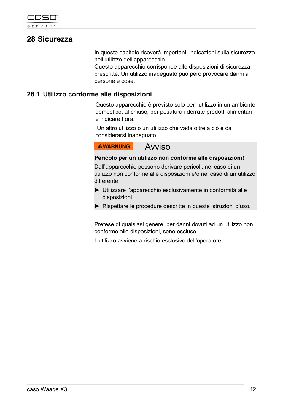 Avviso, 28 sicurezza | CASO Germany Scale X3 User Manual | Page 42 / 51