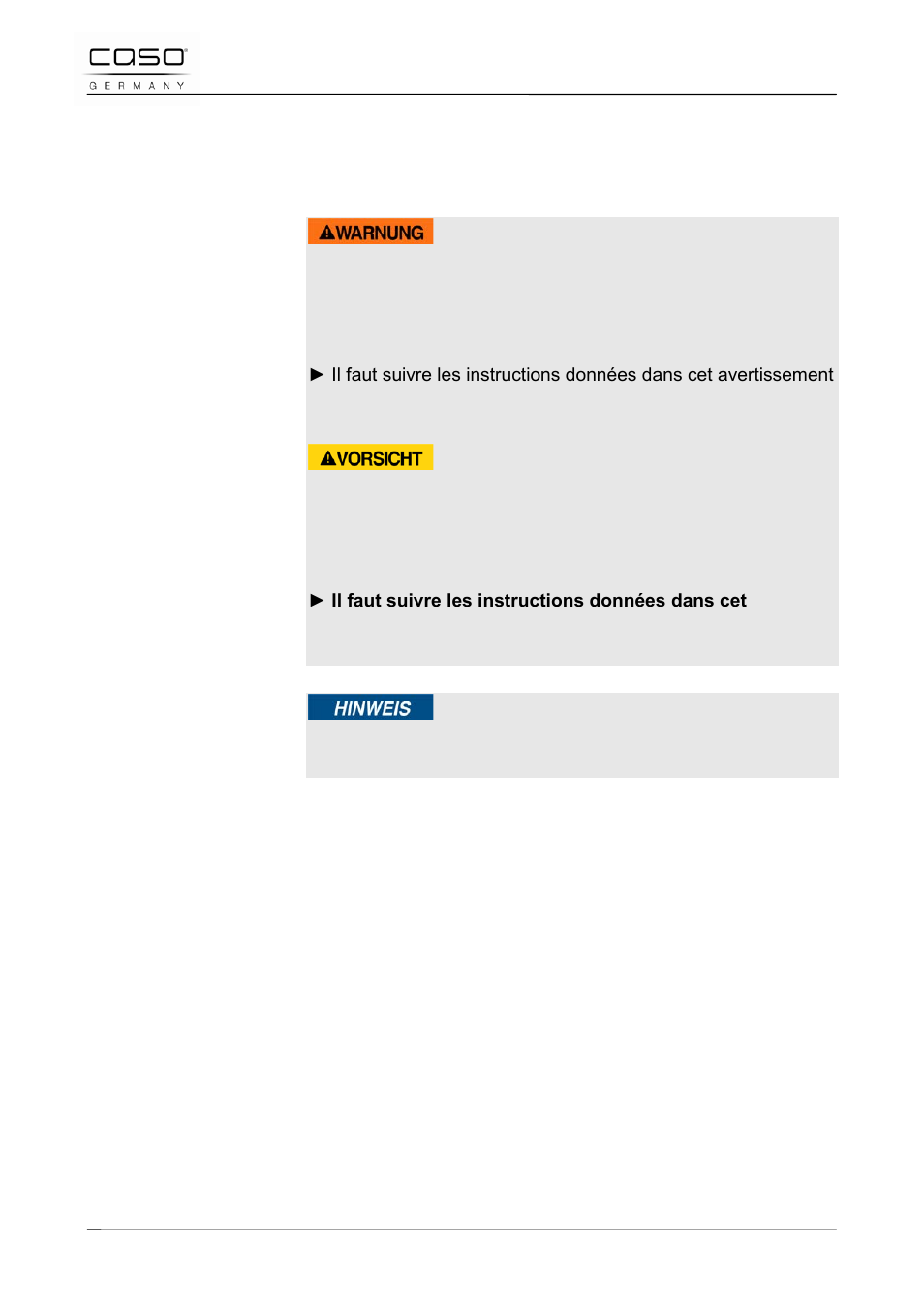 4 avertissements de danger, Attention, Prudence | Remarque | CASO Germany Baking Scale B5 User Manual | Page 21 / 108