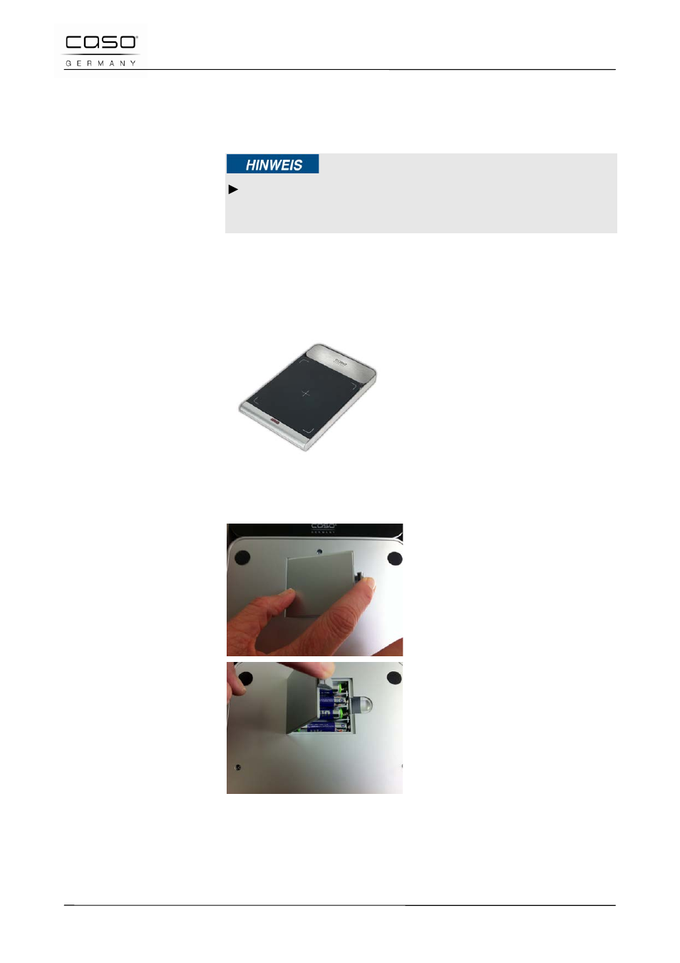 2 batteriewechsel in der waage, Hinweis | CASO Germany Baking Scale B5 User Manual | Page 44 / 108