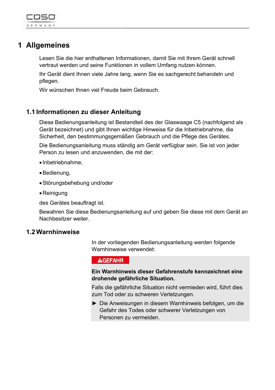 1 allgemeines | CASO Germany Scale C5 User Manual | Page 2 / 47