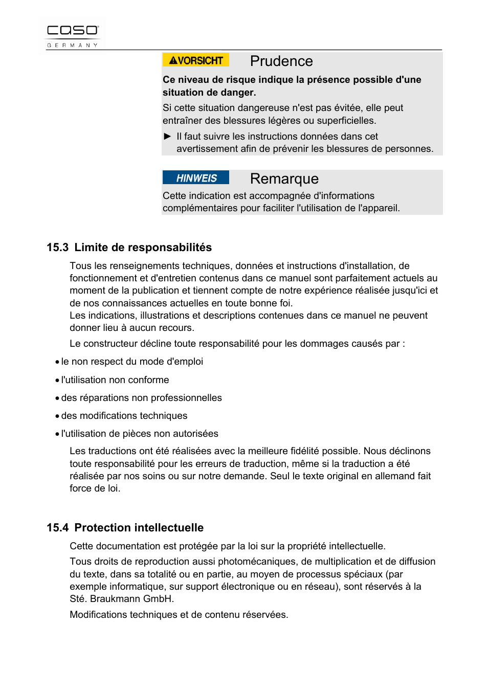 Prudence, Remarque | CASO Germany Scale C5 User Manual | Page 21 / 47