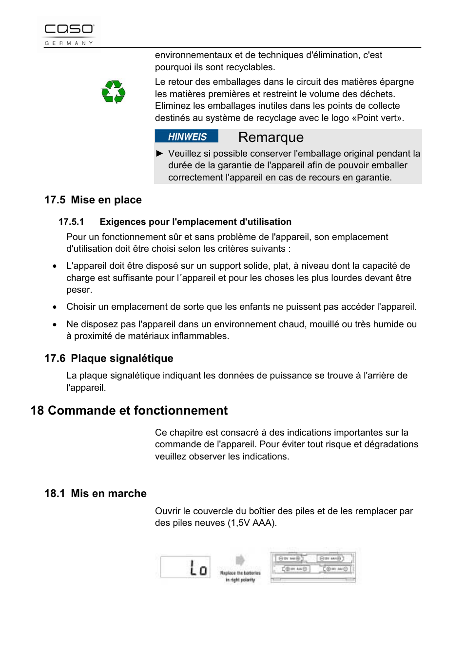 Remarque, 18 commande et fonctionnement | CASO Germany Scale C5 User Manual | Page 24 / 47