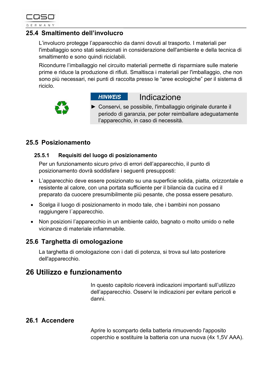 Indicazione, 26 utilizzo e funzionamento | CASO Germany Scale C5 User Manual | Page 33 / 47