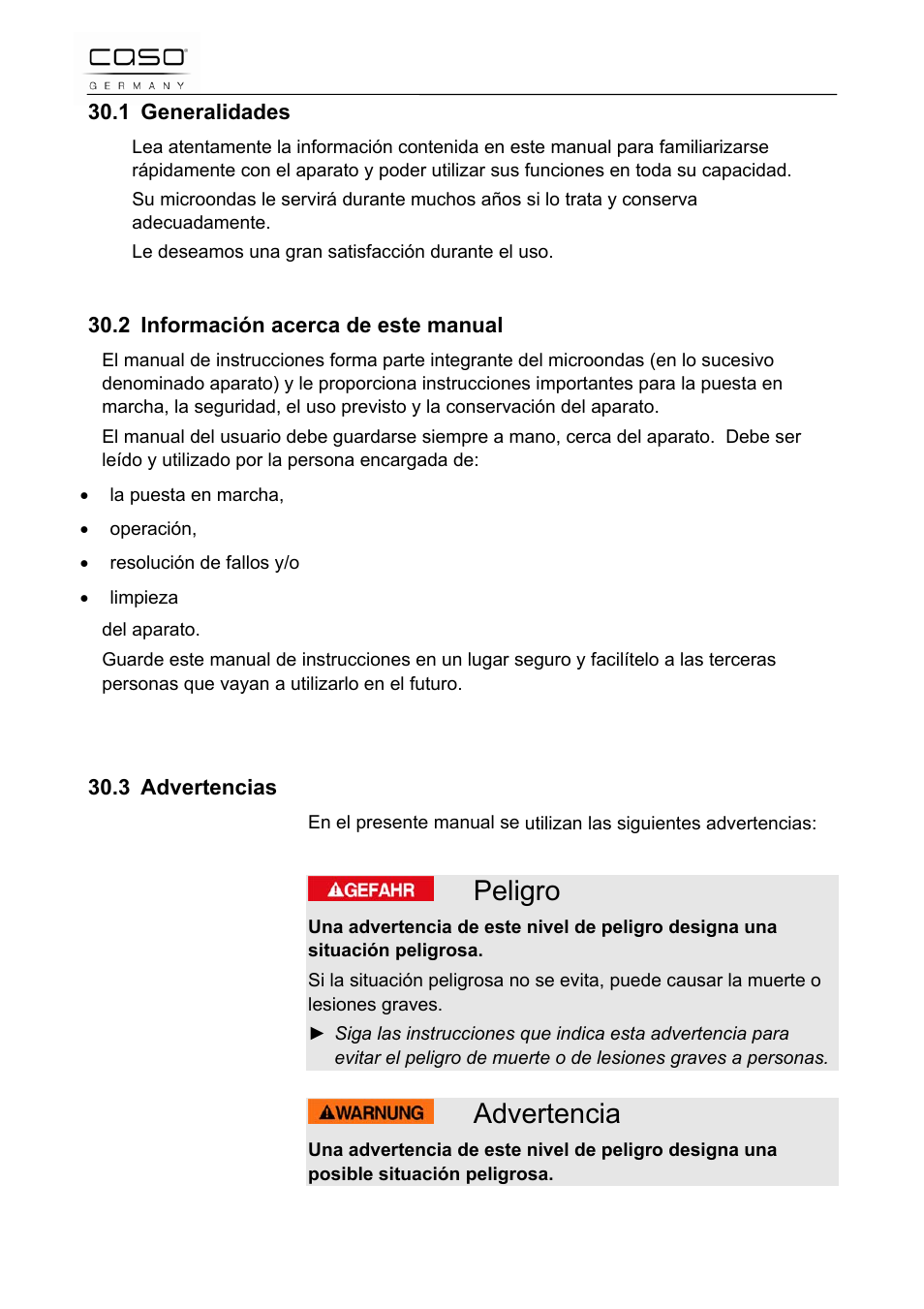 Peligro, Advertencia | CASO Germany Scale C5 User Manual | Page 38 / 47